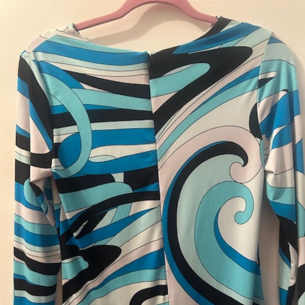 Michael Kors Abstract Geometric Retro Print Shades of Blue Stretch MiniDress NWT - Picture 13 of 16